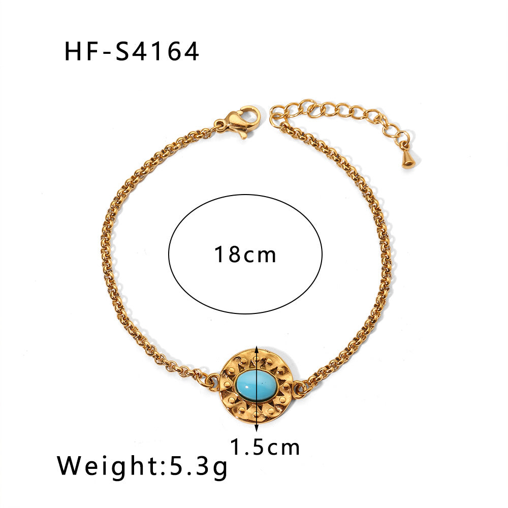 Wholesale Zircon Turquoise Square Pendant Non-fading Bracelet